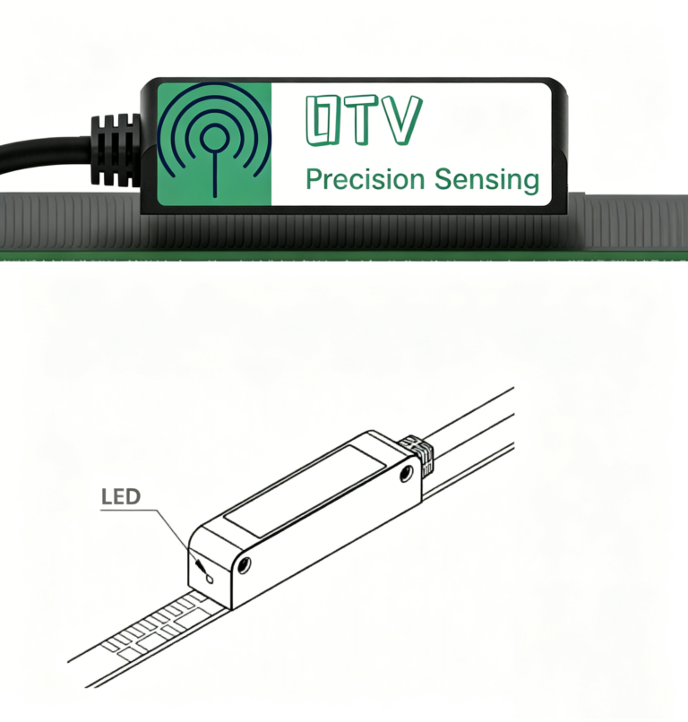 absolute magnetic encoder includes a readhead and a linear magnetic strip.